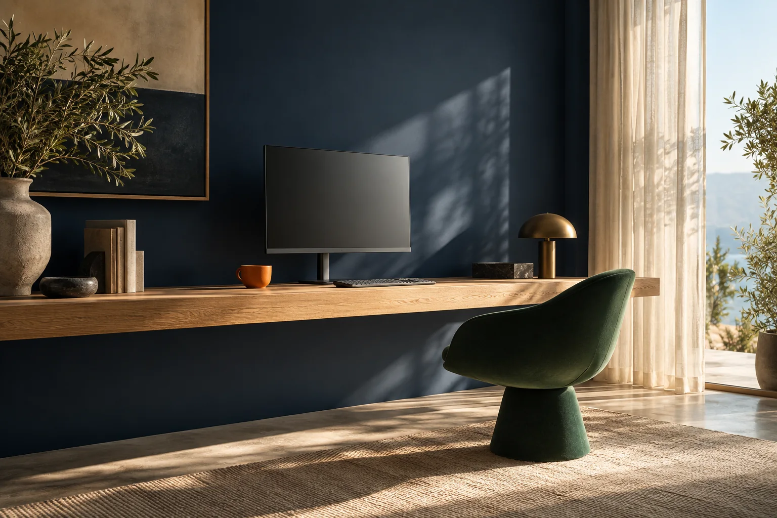 A calm minimal workspace with a computer