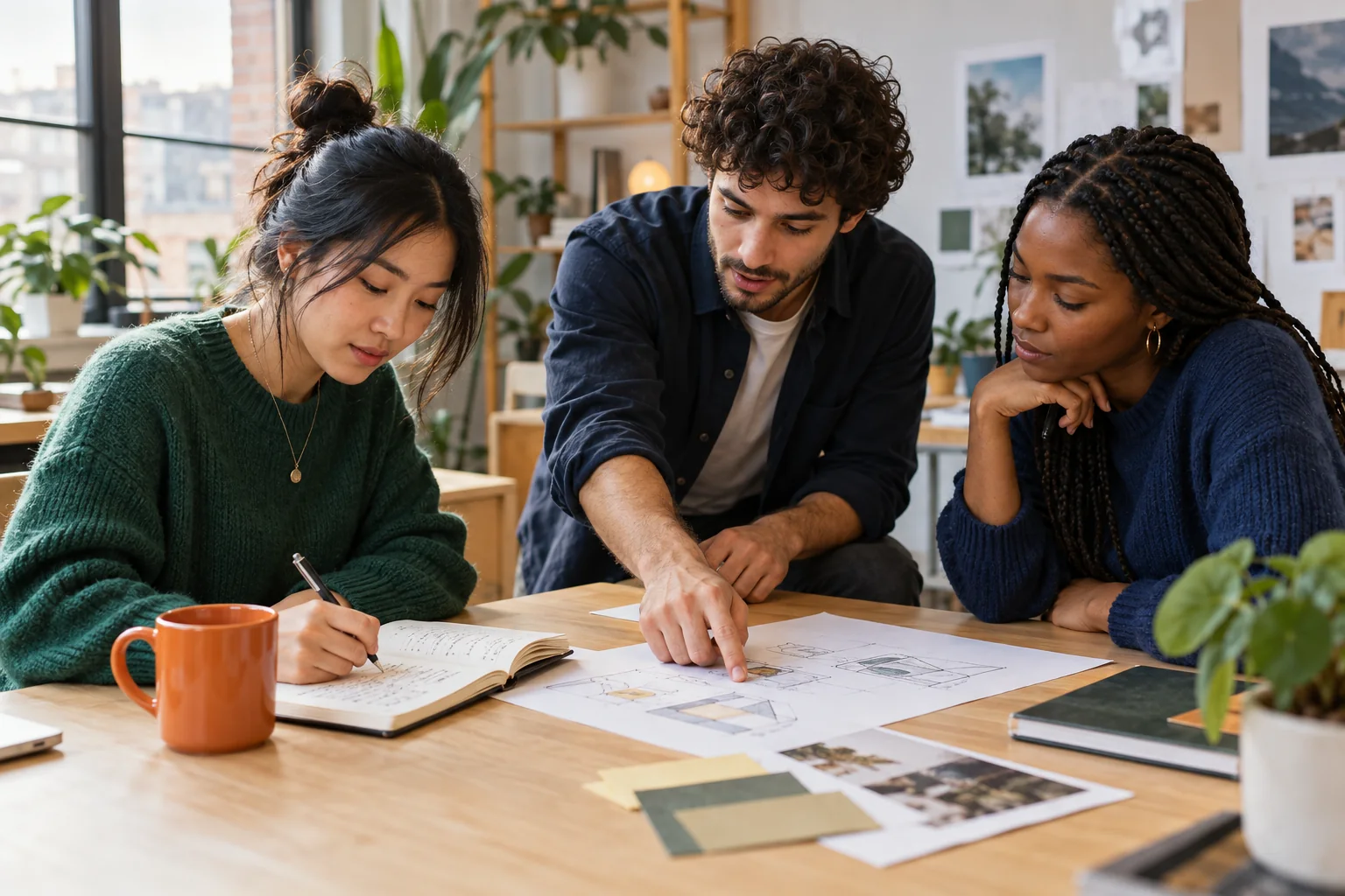 A small team taking notes around a table