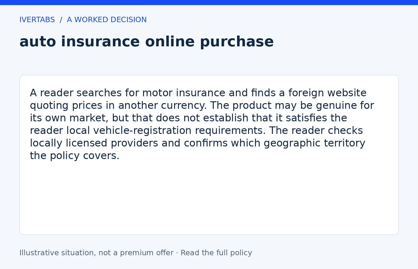 Worked example for auto insurance online purchase