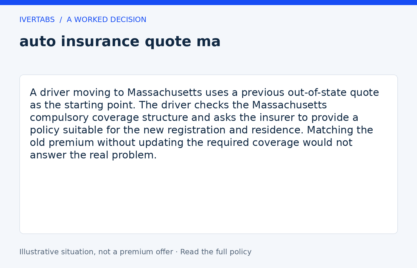 Worked example for auto insurance quote ma