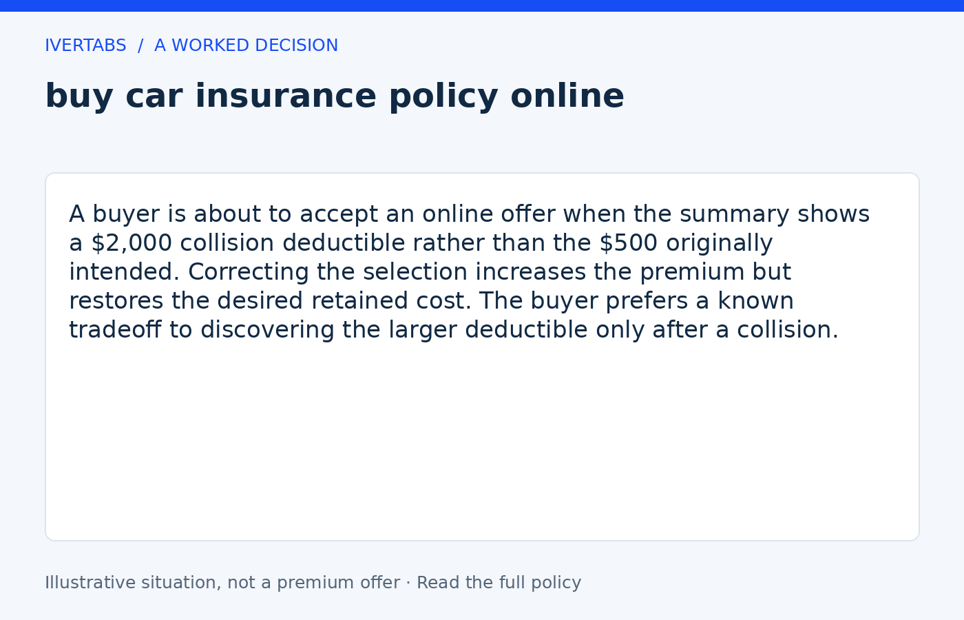 Worked example for buy car insurance policy online