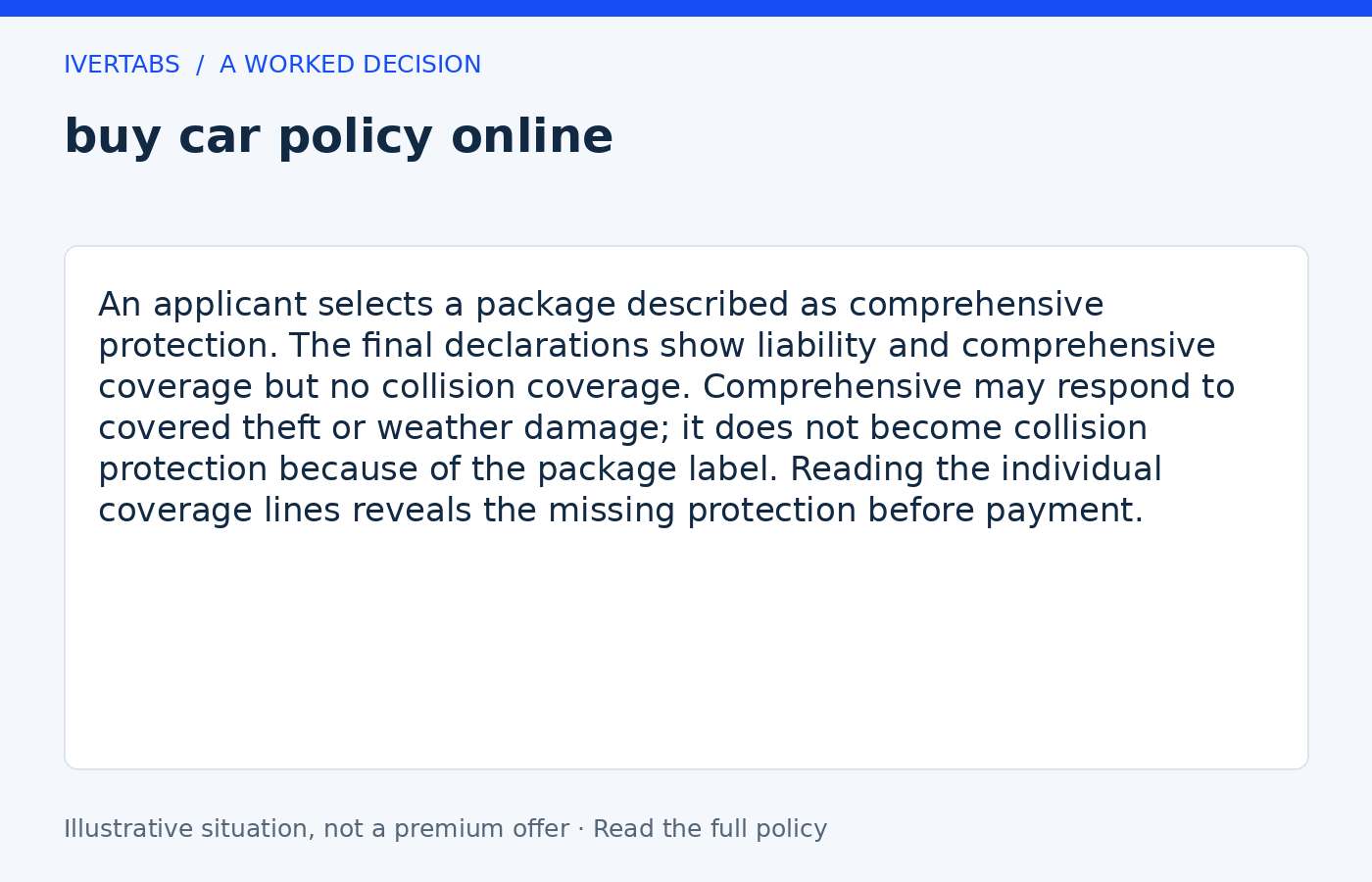 Worked example for buy car policy online