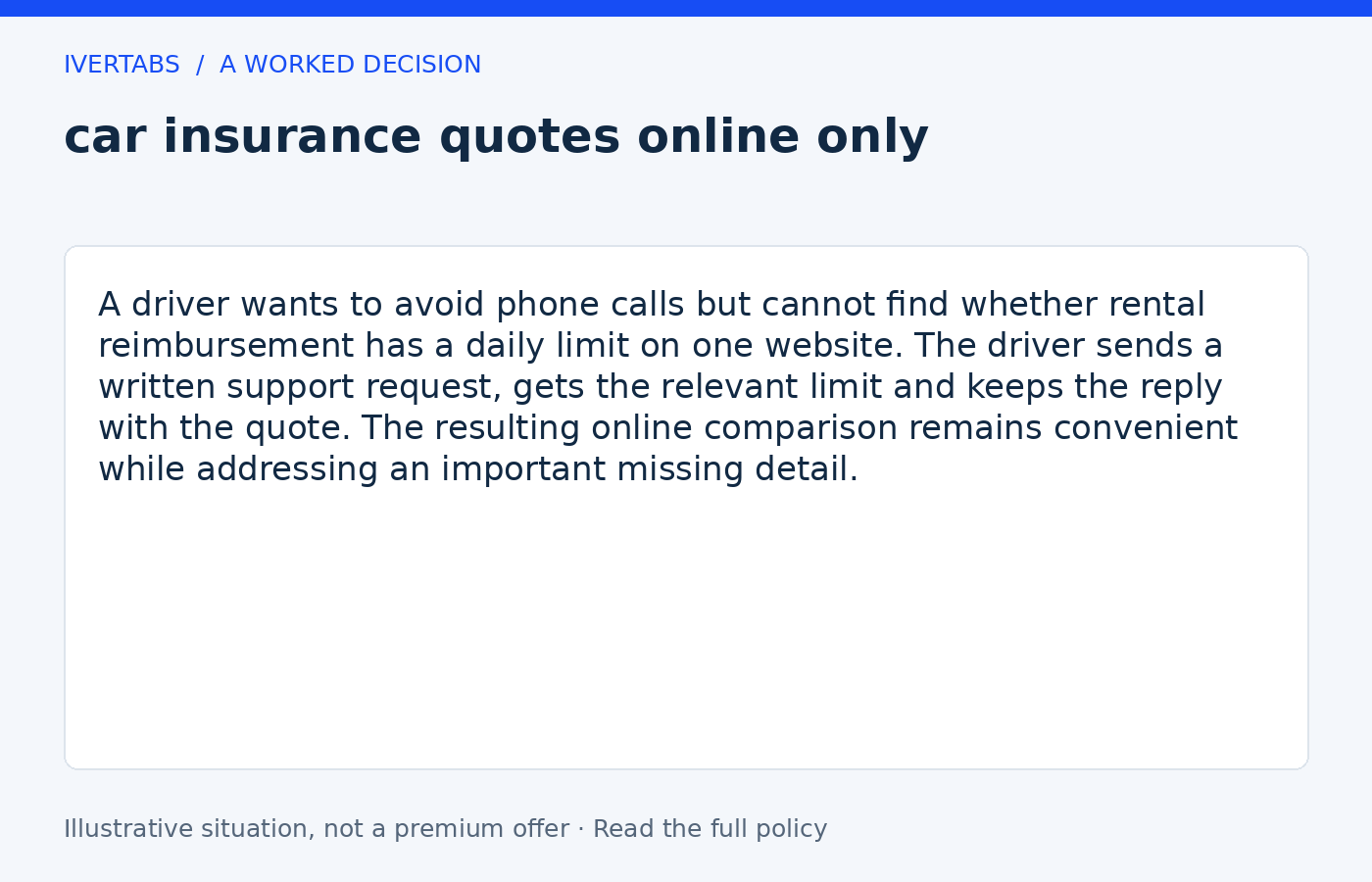 Worked example for car insurance quotes online only