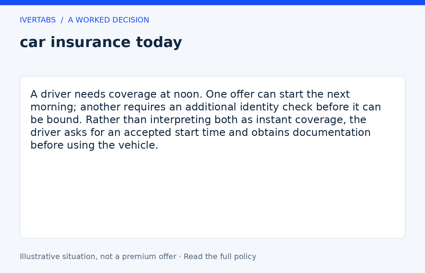 Worked example for car insurance today