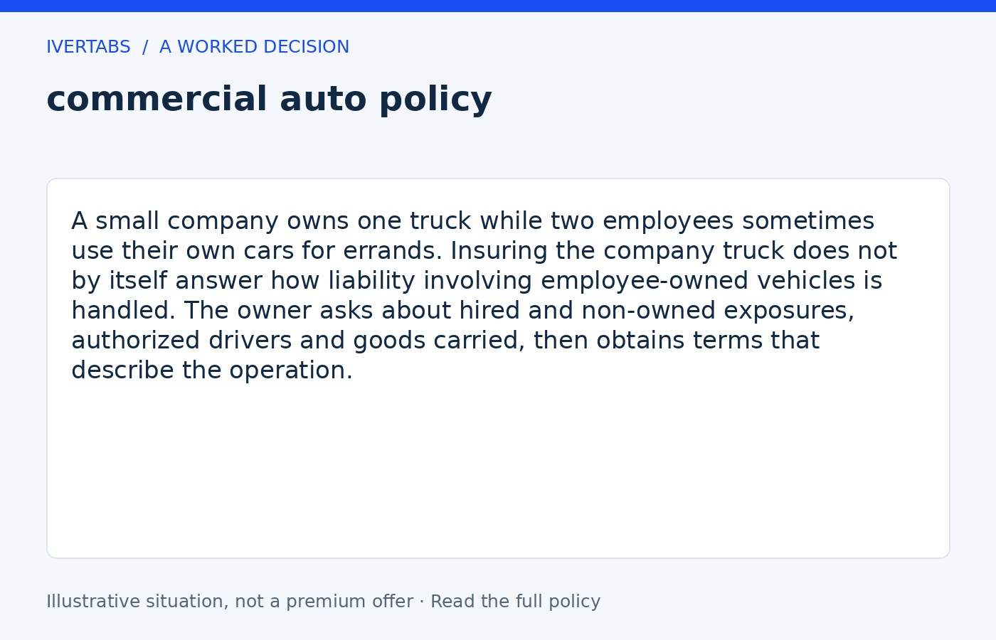 Worked example for commercial auto policy