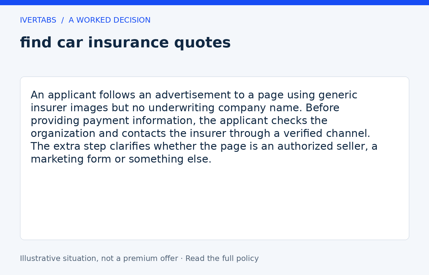 Worked example for find car insurance quotes