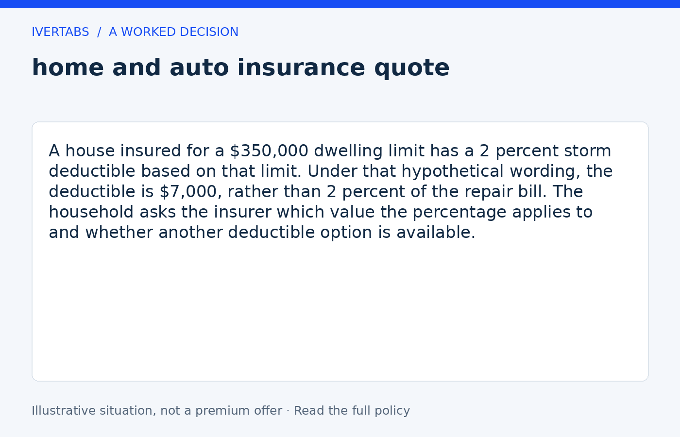 Worked example for home and auto insurance quote