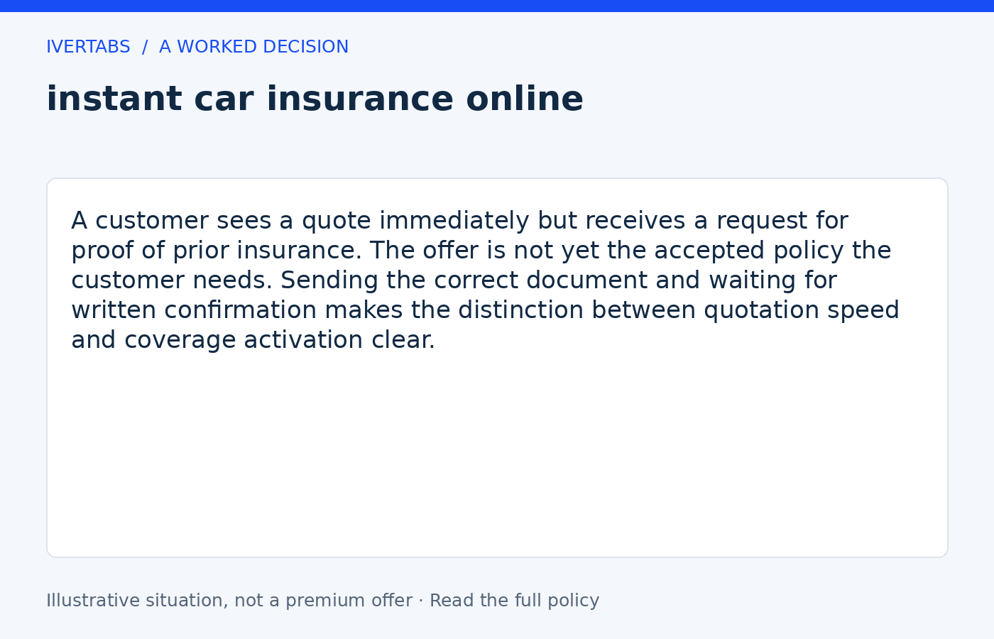 Worked example for instant car insurance online