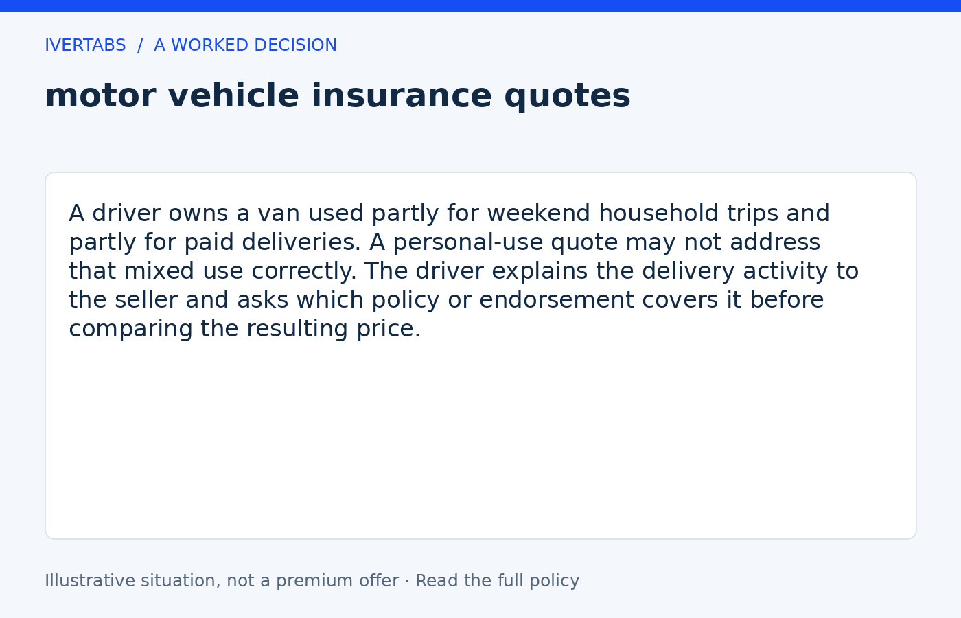 Worked example for motor vehicle insurance quotes