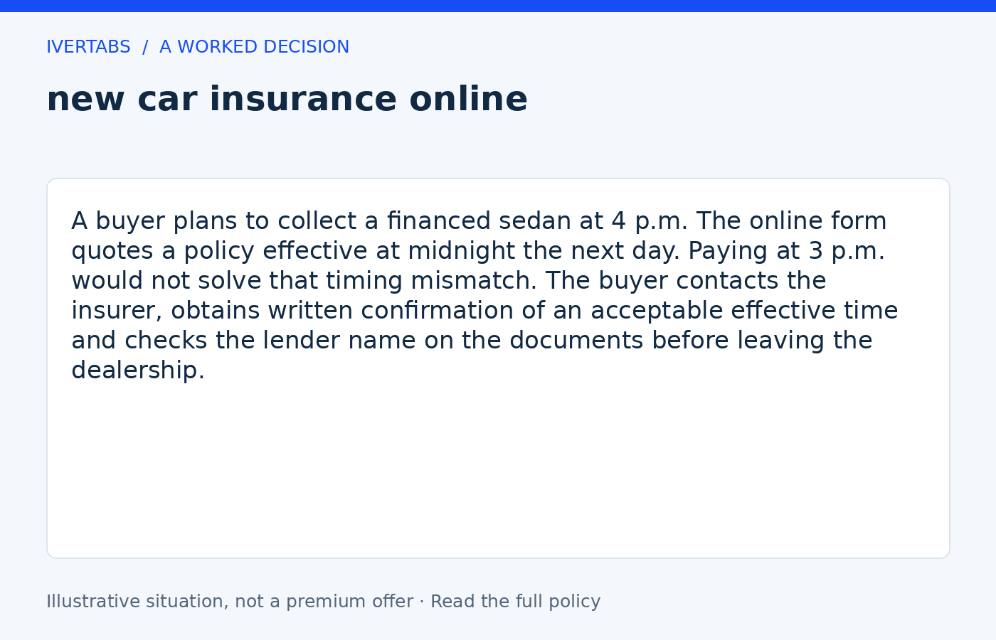 Worked example for new car insurance online