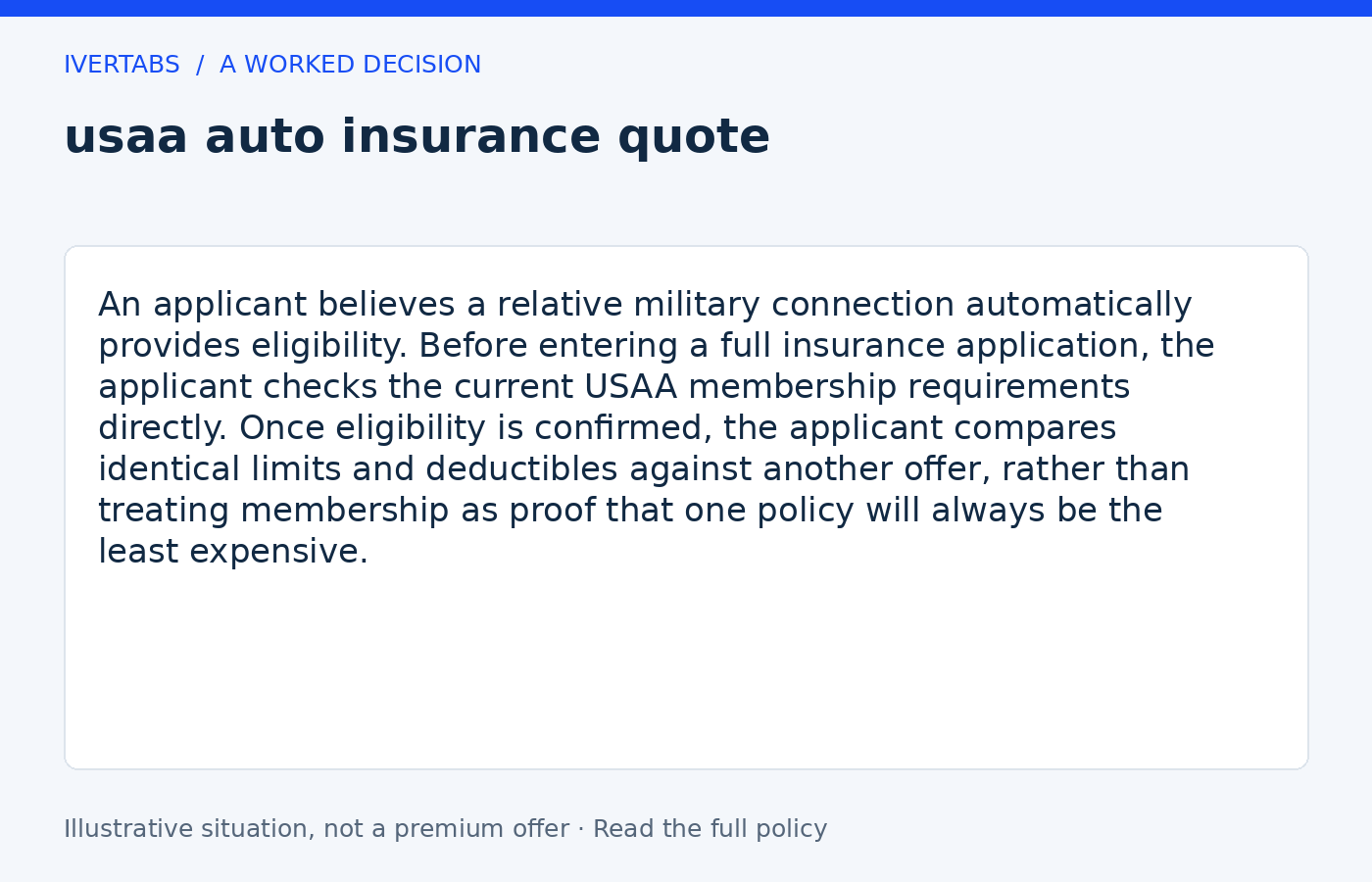 Worked example for usaa auto insurance quote